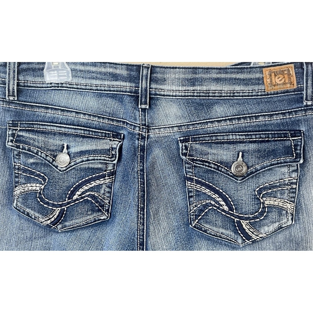Y2K LEI Sophia Hipster Flare Jeans Womens 13 Regular Stretch Embroidered Pockets